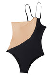 Double Straps One Shoulder Color Block Teddy Swimsuit