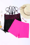 Color Block Lace Drawstring Tie Tankini Set