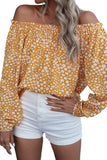 Yellow Floral Print Frill Trim Off-shoulder Lantern Sleeve Blouse