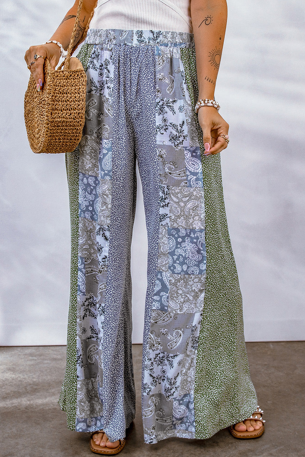 Paisley Mixed Print Wide Leg Pants