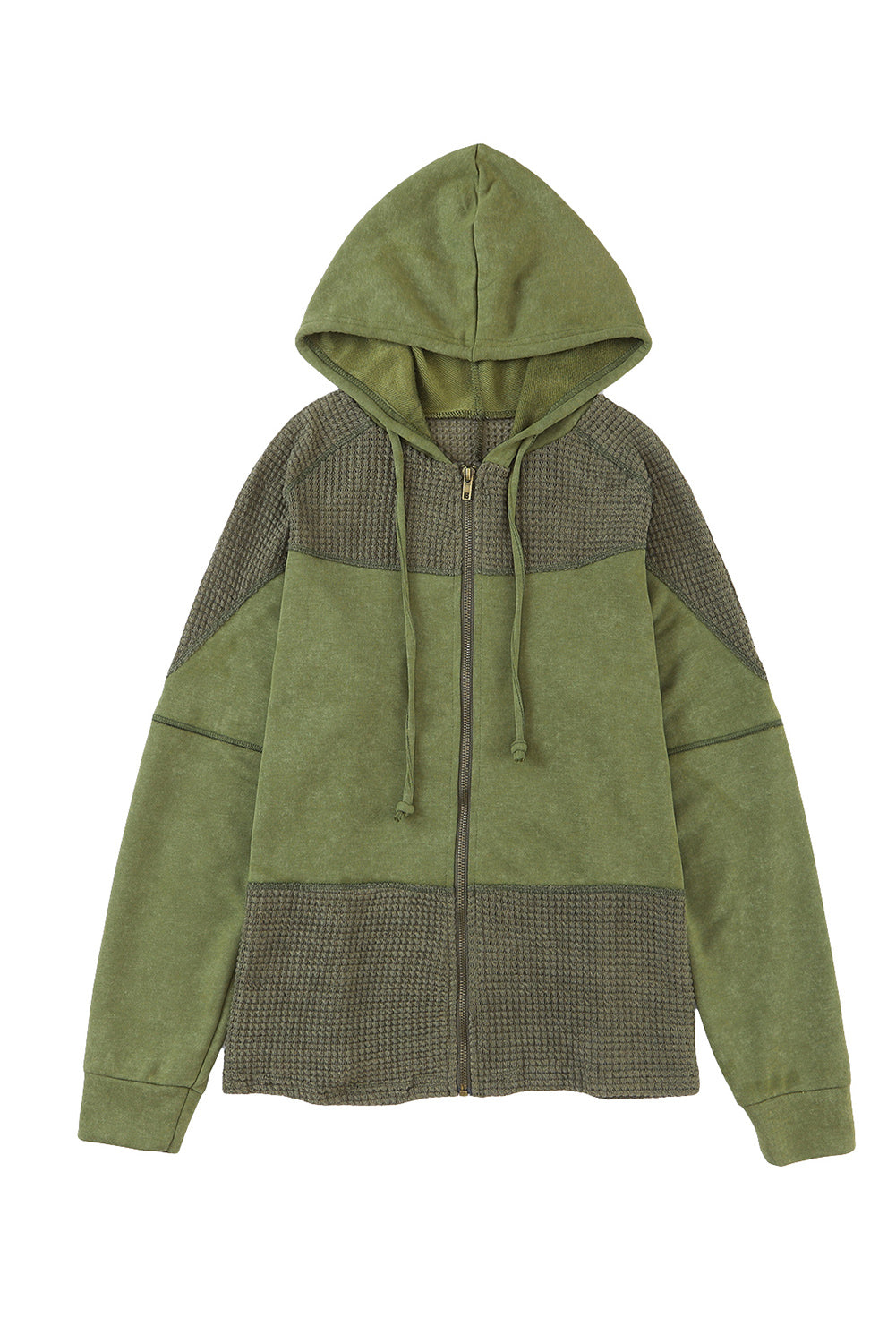 Plus Size Waffle Knit Patchwork Washed Hooded Jacket