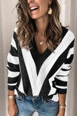 Striped Colorblock V Neck Knitted Sweater