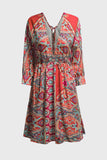 Multicolour V Neck 3/4 Sleeve Bohemian Vintage Print Mini Dress