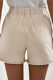 Solid Color Drawstring Frayed Hem Pocketed Shorts