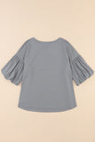 Joint Bubble Sleeve Round Neck Blouse