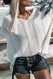 Hollowed Detail Knitted Loose V Neck Sweater