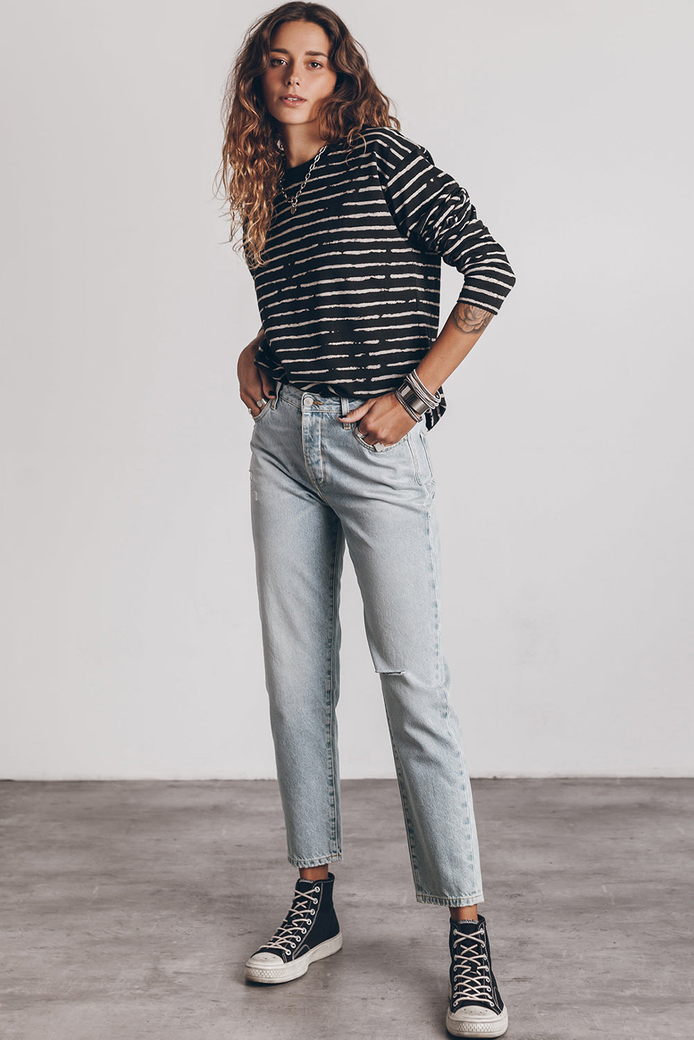 Retro Striped Casual Long Sleeve Top