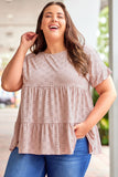 Pink Plus Size Eyelet Pattern Ruffle Sleeve Babydoll Top