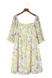 Plus Size Floral Print Ruffle Bubble Sleeve Babydoll Dress