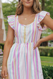 Striped Tiered Ruffle Cap Sleeve Top