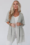 Ruffled Trim Half Sleeve Open Front Kimono