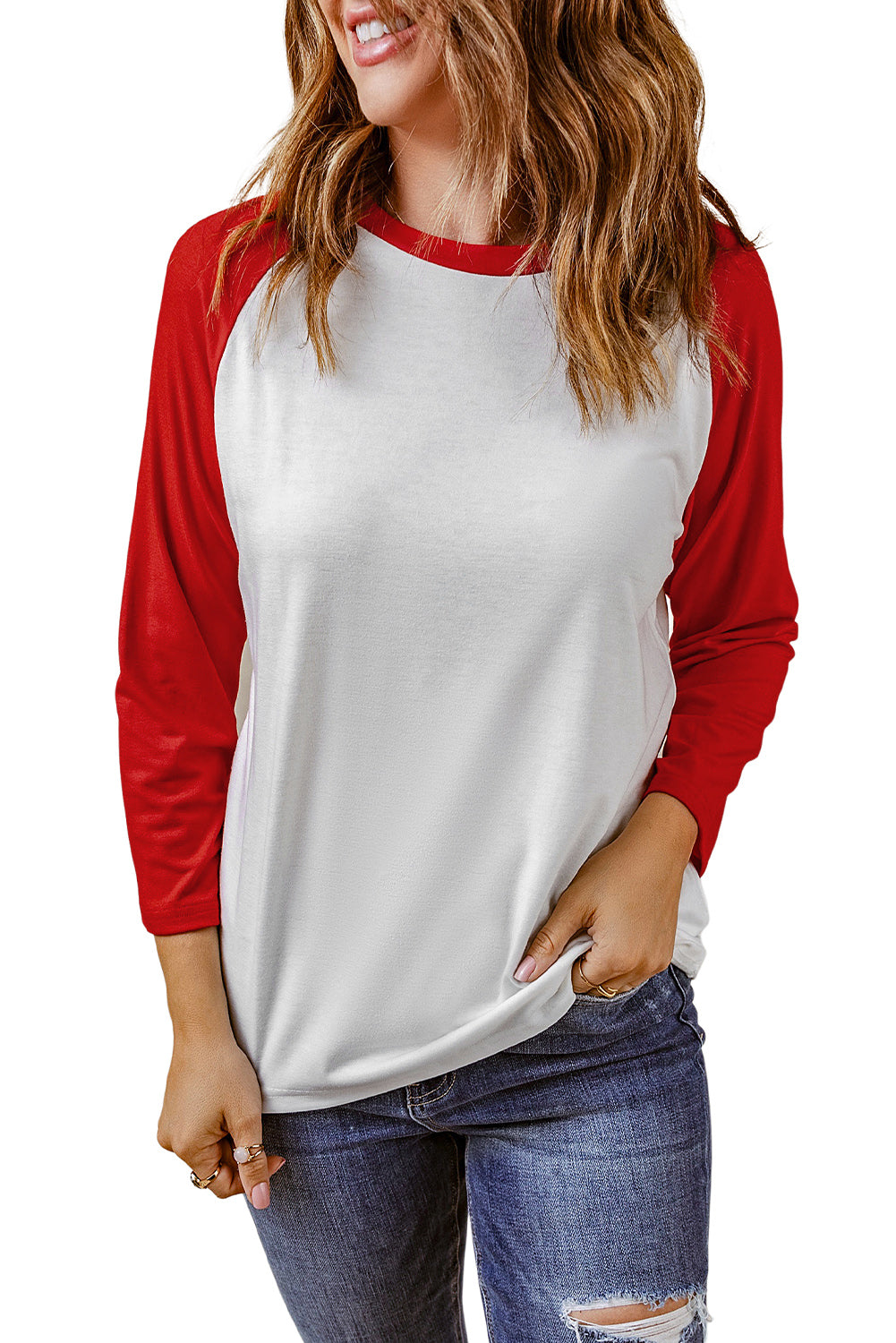 Color Block Raglan Sleeve Pullover Top