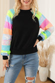 Sequin Color Block Raglan Sleeve Pullover Sweatshirt