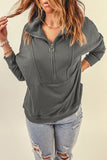 Dark Solid Color Zip Collar Sweatshirt with Pockets