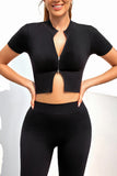 Zipped Front Short Sleeve Sports Crop Top