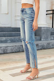 Vintage Distressed Split Hem Straight Leg Jeans