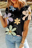 Beige Summer Flower Print Casual Round Neck T Shirt