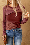 Brown Expose Seam Color Block Ribbed Knit Top