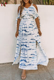 Cold Shoulder Tie-dye Maxi Dress with Slits