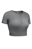 Zipped Notch Short Sleeve Ribbed Yoga Top