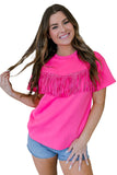 Rhinestone Fringed Short Sleeve T-shirt