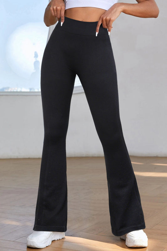 Pantalon de sport évasé taille haute noir avec contrôle du ventre