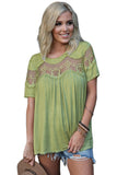 Green Mesh Lace Trim Short Sleeve Top