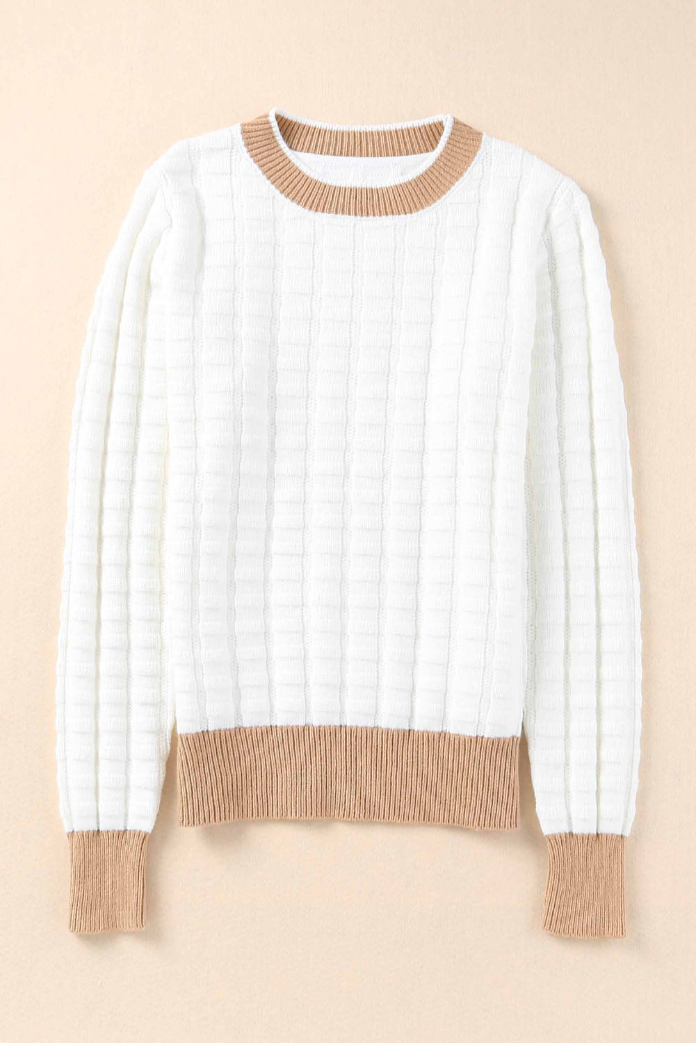 Textured Knit Contrast Long Sleeve Sweater