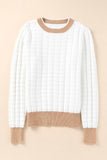 Textured Knit Contrast Long Sleeve Sweater