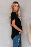 Black Short Sleeves Drape Knit Top