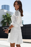 Sheer Jacquard Ruffle Trim Half Sleeve Dress