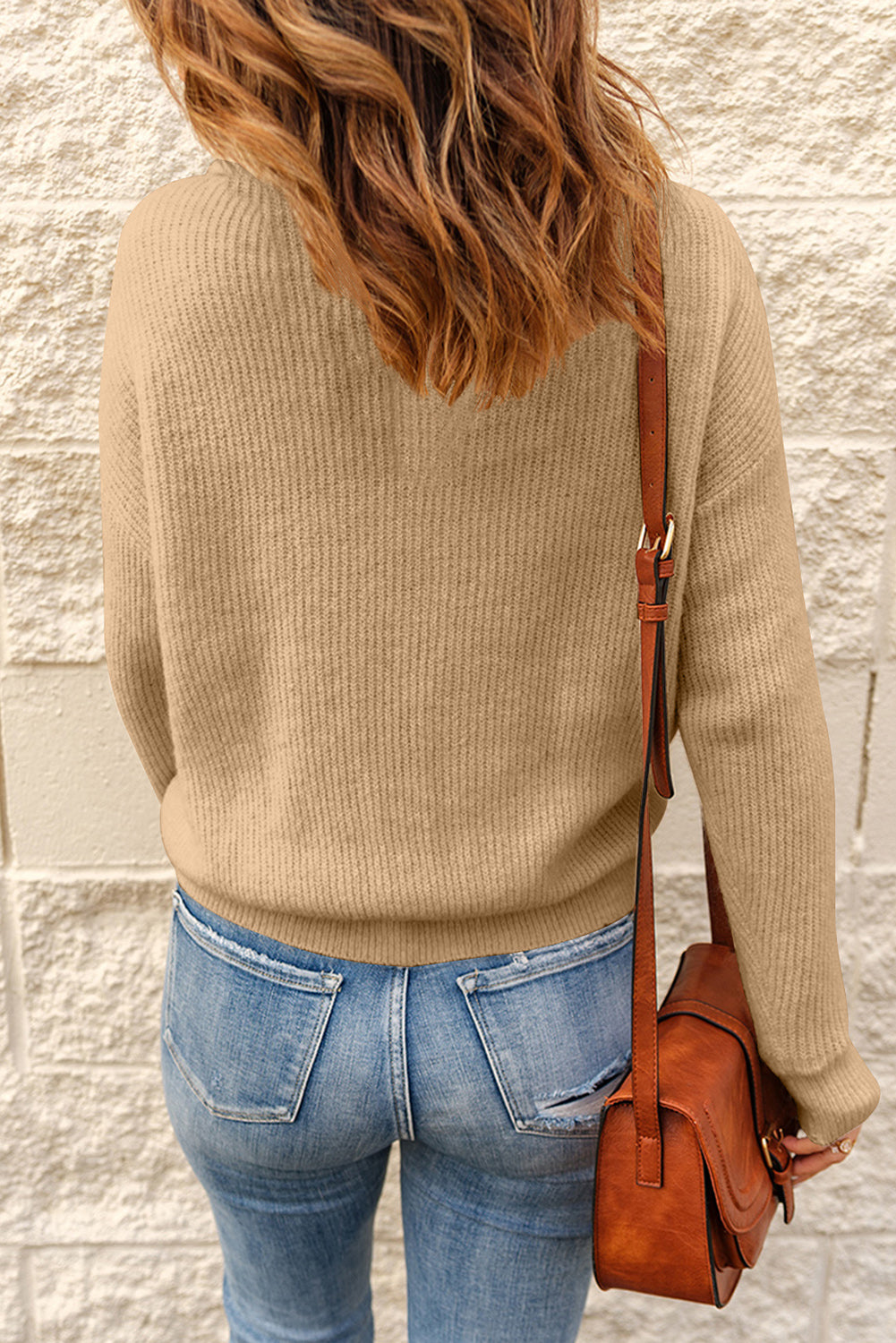 Buttoned Turn Down Collar Comfy Ribbed Sweater