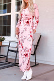 Wrapped V Neck Floral Long Sleeve Empire Maxi Dress