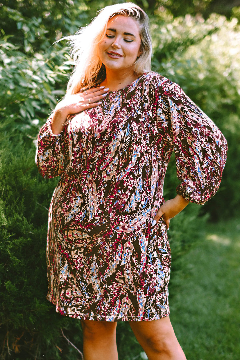 Plus Size Floral Print Mini Dress