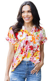 Boho Floral Print V Neck Short Sleeves Top