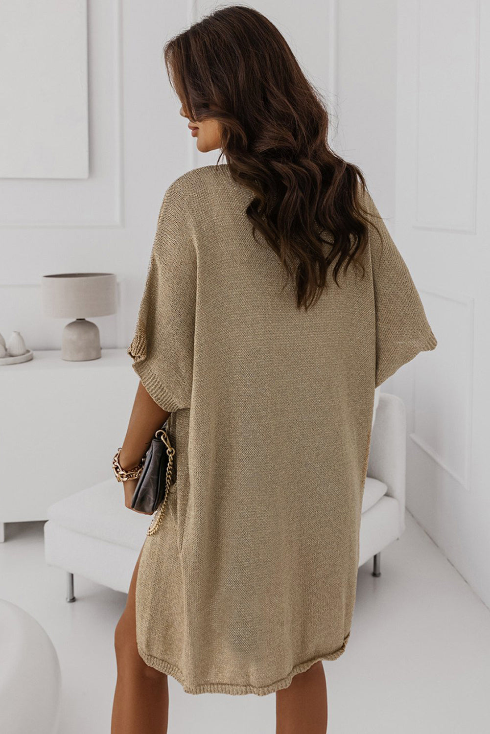 Khaki Pocketed Knit Dolman Sleeve Cardigan