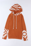 Aztec Print Patchwork Thumb Hole Hoodie