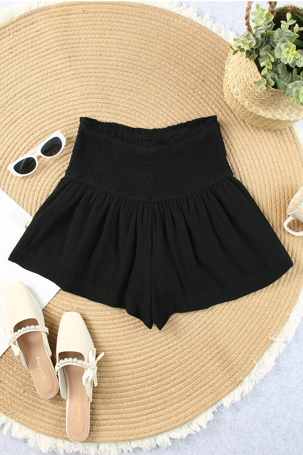 Smocked High Waist Plus Crinkle Shorts