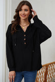 Black Buttoned High and Low Hem Hoodie