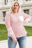 Lace Patchwork Waffle Knit Plus Size Blouse