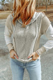 Long Sleeve Textured Knit Patchwork Hoodie