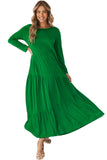 Robe longue asymétrique à manches longues et à volants verte