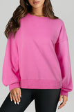 Parchment Solid O Neck High Low Hem Pullover Sweatshirt