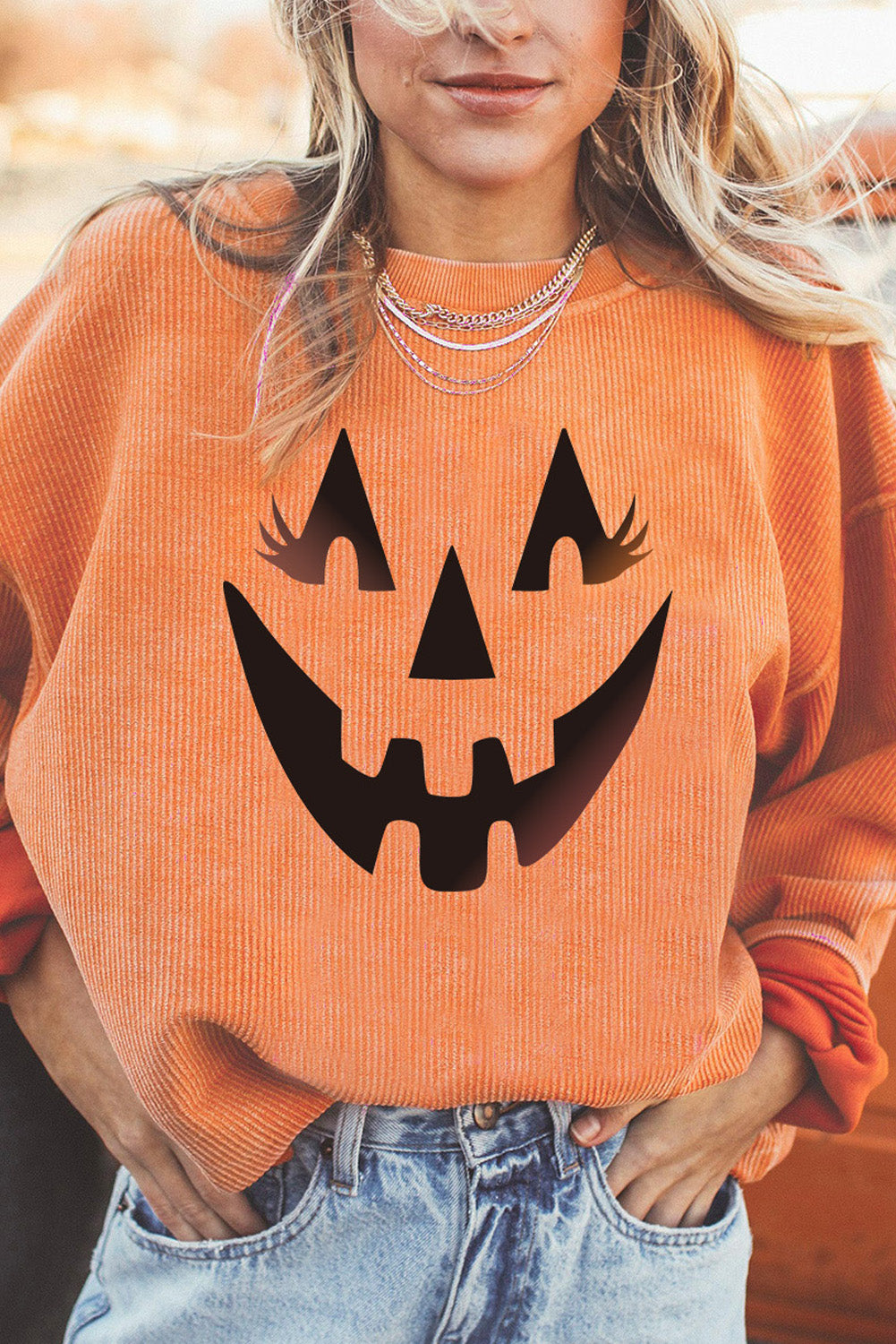 Orange THANKFUL Ribbed Corded Oversized Sweatshirt