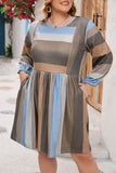 Plus Size 3/4 Sleeves Striped Print Empire Waist Dress