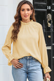 Frilled Mock Neck Ripple Bubble Sleeve Blouse