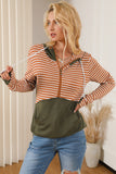 Striped Color Block Patchwork Thumbhole Sleeve Hoodie