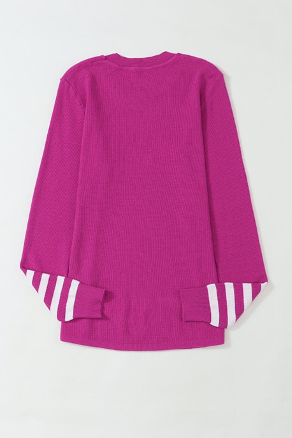 Striped Sleeve Plain Knit Sweater