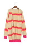 Stripe Printed Ribbed Long Knitted Cardigan