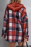 Orange Hooded Plaid Button Front Shacket